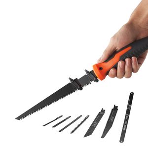 Sega a gattuccio con impugnatura morbida e 8 lame multiuso 6 in 1, sega per fori a chiave, sega per cartongesso con denti affilati a triplo affilatura e lama fissa - Product Image 1