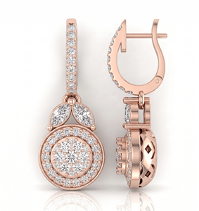 Boucles d'oreilles pendantes en forme de grappe de diamants ronds avec halo et diamants marquise pour femmes, diamants naturels et de laboratoire - Product Image 3