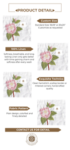 Serviette en lin brodée de fleurs de pivoine, tissu doux et résistant, élégance rustique pour table de mariage, décoration de fête du thé - Product Image 2
