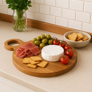 Round Wooden Cutting Board with Handle Acacia Serving Board <b>Kitchen</b> Chopping Board Cheese Board - Product Image 1