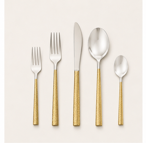 Juego de Cubiertos Martillados de Acero Inoxidable Dorado y Plateado, Vajilla Moderna de Dos Tonos para Cenas Elegantes y Bodas, Precio de Fábrica - Product Image 3
