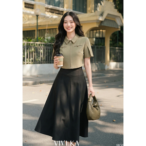 Jupe midi évasée noire élégante et moderne pour femme, taille haute, décontractée, pour le bureau, conception personnalisée ODM OEM RYAN - Product Image 2