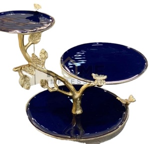 แท่นวางขอบโลหะเคลือบเงาสีดำเงาพร้อมลูกปัดแก้วทรงกลมสำหรับเสิร์ฟเค้กสุดหรู2ชั้น - Product Image 1