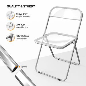 2pcs White Transparent Patio Folding Chairs Foldable Plastic Design - Product Image 6