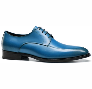 Zapatos Oxford de Vestir con Punta en Pico, de Cuero Genuino Azul, con Cordones, con Diseño a Cuadros, para Oficina y Trabajo, Otoño, Invierno y Primavera - Product Image 5