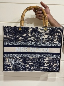 Sac fourre-tout en toile personnalisé avec perles faites à la main et poignée en bambou, sac de shopping en toile perlée avec nom personnalisé pour femmes - Product Image 4