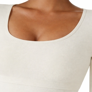 Camiseta de yoga de manga larga para mujer, ropa deportiva ajustada, cuello redondo, corte recortado, camiseta de yoga para el día a día para hombre - Product Image 5