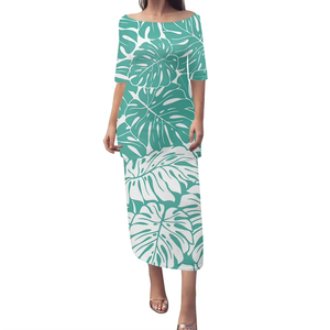 Conjunto de 2 Piezas, Vestido Puletasi Samoano, Estampado Polinesio Tradicional, Vestidos de Sirena con Hombros Descubiertos y Media Manga para Mujer - Product Image 1