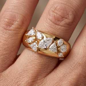 Multi Shapes Lab Grown Diamond Toi Et Moi <b>Dome</b> <b>Ring</b> For Unisex 14K Yellow Gold Engagement Gift For Party Charms - Product Image 3