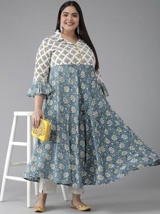 Camisa Anarkali de Rayón con Estampado Floral para Mujer, Talla Grande, Cuello Camisero, Manga Tres Cuartos, Ropa Étnica Multicolor, Venta al Por Mayor - Product Image 3