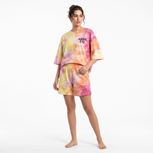 Conjunto de dos piezas estilo streetwear, top holgado de manga corta con hombros caídos y pantalones cortos a juego, atuendo personalizado de primavera para mujer - Product Image 5