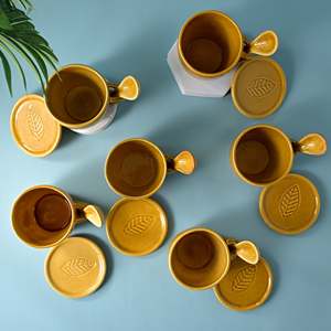 Beige Ceramic Magic <b>Mug</b> Set Microwave Safe Soup <b>Mug</b> with Lid and Spoon Sublimation Blank for <b>Tea</b> (Set of 6) - Product Image 2
