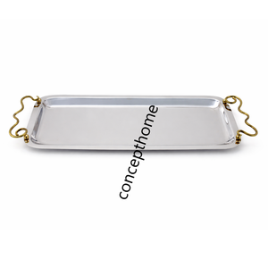 Bandeja de Servicio de Metal de Aluminio Hecha a Mano, Fabricante de Bandejas de Servicio de Alimentos de Metal con Acabado Plateado Brillante - Product Image 1