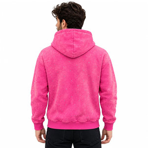 Sudadera con capucha rosa con cremallera, lavado ácido, estampado de letras con pedrería, estilo hip hop, unisex. - Product Image 5