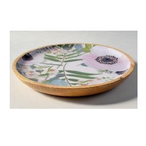 Assiette plate ronde en bois avec motif d'hortensia bleu, design oriental peint à la main, motif végétal, pour servir - Product Image 6
