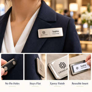 Badge nominatif d'entreprise personnalisé en métal, étiquette nominative pour le personnel, logo personnalisé pour uniforme de bureau - Product Image 5