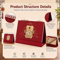 Calendrier de bureau du Nouvel An chinois 2027, Année du Chèvre, personnalisé, rouge et or, cadeau promotionnel d'entreprise, vente en gros