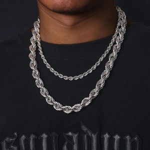 Cadena de Cuerda de Lujo de 6mm con Cierre, Chapada en Oro de 14K/18K, Plata de Ley 925 Sólida, con Diamantes de Moissanita VVS, para Hombre - Product Image 3