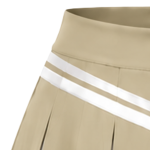 Jupe plissée beige de cheerleading avec bordure à rayures blanches, uniforme de performance athlétique pour femmes et filles, tenue d'équipe - Product Image 3