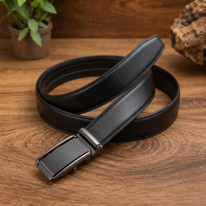 Ceinture automatique en cuir véritable de qualité supérieure pour hommes – Ceinture habillée réglable sans trous à boucle à cliquet - Product Image 3