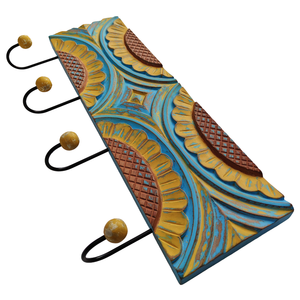 Smart Art Wood Carving Sunflower Carved Decorative <b>Key</b> <b>Hanger</b> Handmade Wall Mount <b>Key</b> Holder Storage Engineered Wood Wall Decor - Product Image 4