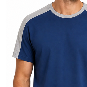 Camiseta clásica personalizada con logo OEM para hombre, manga raglán, panel de hombro en contraste, azul real, gris, lisa. - Product Image 3