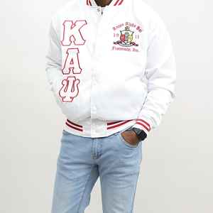 Veste en satin personnalisée pour homme - Bomber universitaire avec lettres grecques - Product Image 1