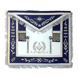 Tablier de Maître Maçon Franc-Maçon pour Loge Bleue, bleu marine, blanc, franges argentées, broderie machine, personnalisé OEM, tenue de cérémonie - Product Image 1