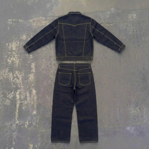 Ensemble veste et pantalon cargo en denim indigo rigide délavé sur mesure OEM, vêtements de travail légers unisexes, ensemble en denim deux pièces - Product Image 6