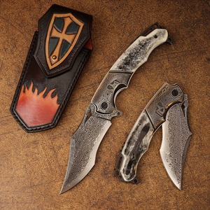 Custom Handmade DIY OEM Folding Pocket <b>Knife</b> 67-Layer Forged Damascus Steel Blade <b>Bone</b> <b>Handle</b> for Daily use - Product Image 5