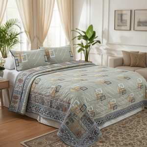Couvre-lit matelassé léger et doux en coton Dohar DIVINE Queen 108x108 pouces, technique Kantha, pour hôtel ou usage domestique - Product Image 2
