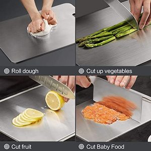 Planche à découper en acier inoxydable pour la cuisine, légumes, fruits, viande, préparation alimentaire, forme rectangulaire, passe au lave-vaisselle - Product Image 5