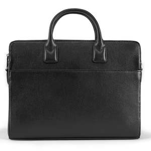 Stylish Black Genuine Leather Laptop Carry Briefcase for Men Zipper Closure with Professional Office and Travel Look - Product Image 2