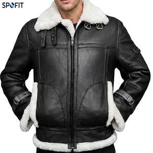 Custom <b>Men's</b> <b>Shearling</b> Leather <b>Jacket</b> Winter Warm Fur Lined Aviator Biker <b>Jacket</b> Genuine Leather Outerwear OEM Private Label <b>Man</b> - Product Image 5