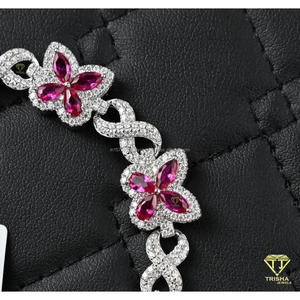Elegant Rose Gold Plated Pink Stone Flower <b>Bracelet</b> Moissanite Sterling Silver <b>Infinity</b> Link Design Anniversary Gift Jewelry - Product Image 6