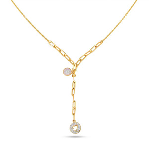 สร้อยคอเพชร Heart Link Lariat พร้อมจี้ประดับสีชมพูและดีไซน์ทรงหยดน้ำแบบวงกลม - Product Image 1