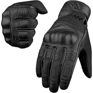 Gants de moto en cuir véritable ciré de qualité supérieure avec doublure intérieure chaude et rembourrage en mousse pour éviter les blessures - Product Image 3