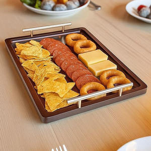 Durable Handmade Acacia Wood Multipurpose Serving and Decorative Tray Wooden Bed Tray with Metal Handles and Condiment Organiser - Product Image 3