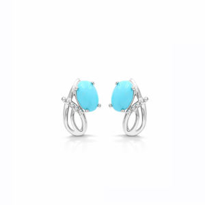 Boucles d'oreilles clous ovales en turquoise plaqué or 1 micron, finition rhodium, bijoux de créateur modernes et tendance - Product Image 4