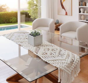 Modern Luxury 14 X 78 inches White Macrame Cotton Handmade <b>Table</b> <b>Runners</b> Boho Style Modern Knotted Design <b>Runner</b> for Home Decor - Product Image 6
