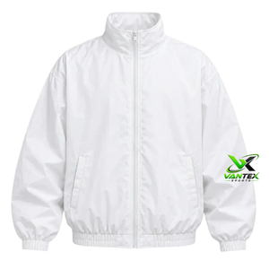 Chaqueta Blusón Retro Ligera Blanca para Mujer Vantex Sports, Cuello Alto, Cierre de Cremallera, Hombros Caídos, Bloques de Color - Product Image 1