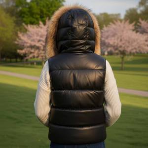 Chaleco de Cuero Acolchado para Mujer con Capucha de Piel de Zorro, Cierre de Cremallera, Relleno de Algodón, Resistente al Viento y Transpirable - Product Image 3