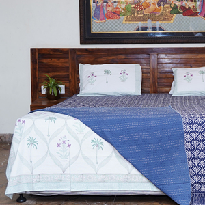 Blue Floral Printed Reversible Organic Washable <b>Quilt</b> Voile Fabric Woven <b>Bedding</b> Cloth Roll for <b>Bedding</b> Curtain & Home Use - Product Image 5