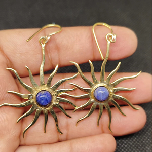 Natural Lapis Lazuli Brass Dangle Drop <b>Earrings</b> Gold Plated Handmade Gemstones Women Boho Jewelry Gift Wholesale - Product Image 1