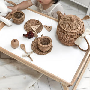 Petite théière et tasses en osier, mignon ensemble cadeau de théière miniature en rotin rose écologique, jeu de simulation de café, jouets pour enfants - Product Image 6