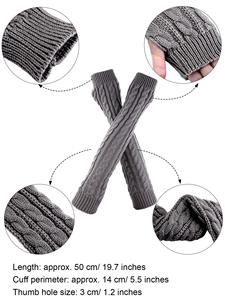 Calentadores de brazos de punto trenzado para mujer, rojo, marrón, gris, sin costuras, acrílicos, guantes largos sin dedos/manguitos para brazos - Product Image 6