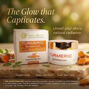 Crème éclaircissante pour la peau au curcuma 50 ml, tous types de peau, utilisation de jour, crème pour le visage à base de plantes pour femmes adultes, soin à domicile, crème éclaircissante pour la peau au curcuma - Product Image 2