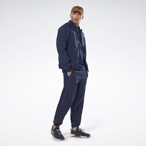 Conjunto Deportivo Azul Marino para Hombre, Chaqueta con Cierre Completo y Pantalones, Ligero, de Poliéster, Diseño Sólido, Corte Regular, para Primavera - Product Image 1