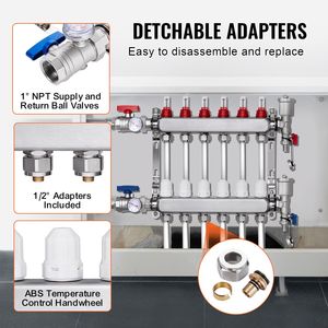 Componenti per Riscaldamento Domestico: Collettore PEX a 6 Vie in Acciaio Inox per Riscaldamento a Pavimento Radiante - Product Image 3