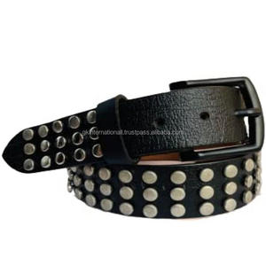 Top Quality Black Full Grain Cow <b>Leather</b> Casual <b>Belt</b> for <b>Men</b> with Nickel Studs and Rivets Decorative <b>Men's</b> Designer <b>Leather</b> <b>Belt</b> - Product Image 6